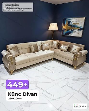 Ev və bağ: Künc Divan – 280×200 sm - Mexanizm: açılan, bazalı (yataq funksiyalı — 1