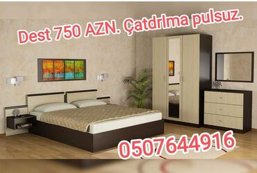 Yataq otağı dəstləri: İkinəfərlik çarpayı, Dolab, Termo, 2 tumba, Azərbaycan, Yeni — 16