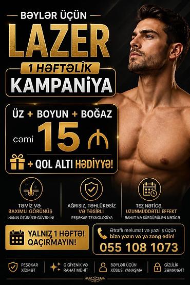 lazer ilə acarlıq: Bəylər üçün lazer epilyasiya xidməti – 1 həftəlik kampaniya. Paket — 1