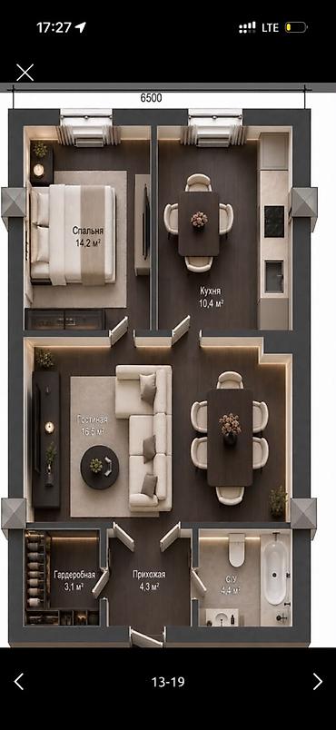 11: 2 комнаты, 65 м², Технопарк Элитка, 11 этаж, ПСО (под самоотделку) — 3