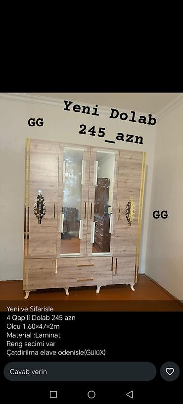 bez dolab: Yeni, 4 qapılı, Güzgülü, Açılan, Düz dolab — 5
