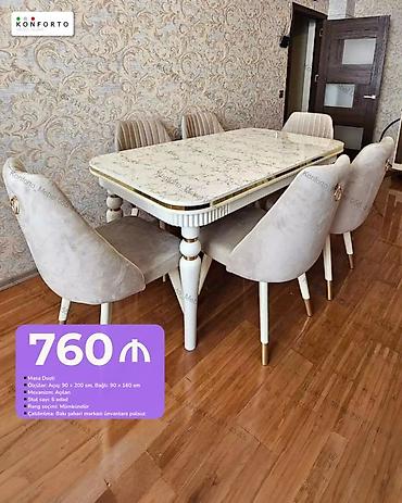 Məhsul: Masa dəsti - Qiymət: 760 ₼ - Tərkib: Masa + 6 ədəd stul -
