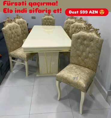 Digər mebel: Qonaq otağı üçün, Yeni, Açılmayan, Dördbucaq masa, 6 stul