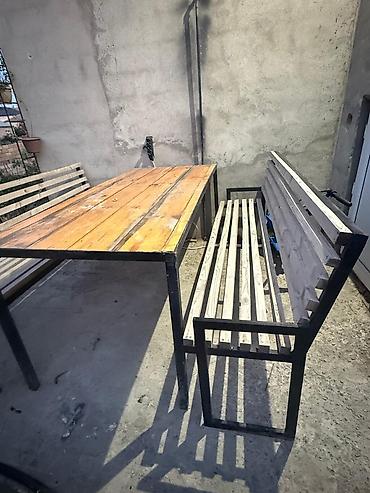 rumıniya mebeli: İşlənmiş, Dördbucaq masa, 2 stul, Açılmayan, Skameykalar ilə, Metal, Azərbaycan — 3