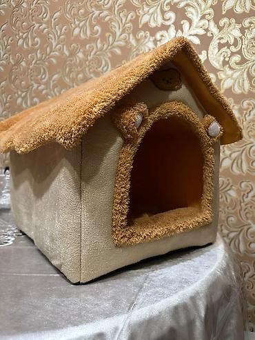Зоотовары: Yumşaq ev şəklində pişik/it yuvası - Material: parça və plyuş — 3