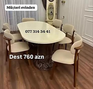 www.saloglu.com qiymetleri: Yemək otağı dəsti - Oval formalı, parlaq açıq rəngli masa - Masanın — 1