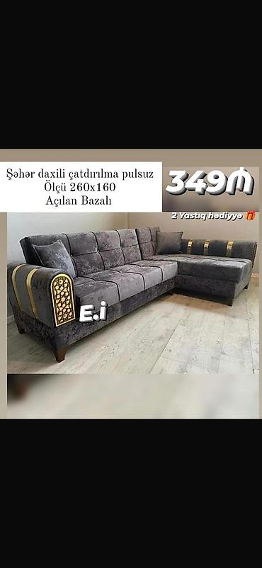 Ev üçün mebel: Künc divan – açılan bazalı model - Ölçü: 260 x 160 sm - Bazalı — 1