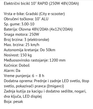 sam u kuci 5 sa prevodom: Na prodaju elektricna bicikla marke"Rapid"u garanciji!!!