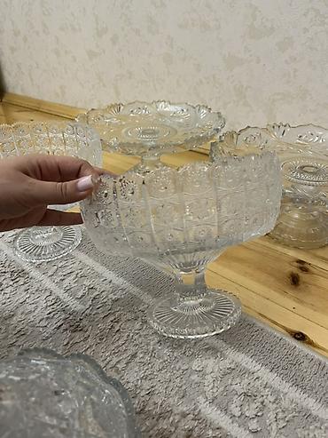 sade tortlar: Şüşə qab dəsti - Material: qalın sadə şüşə - 6 ədəd 2 tort qabı 2 — 4