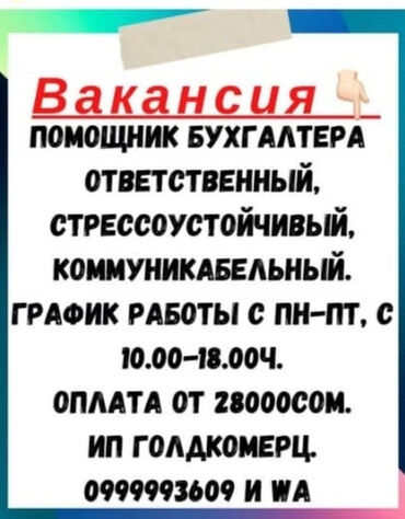 job rabota в Кыргызстан | ОТЕЛИ, КАФЕ, РЕСТОРАНЫ: Бухгалтер. Без опыта. 5/2