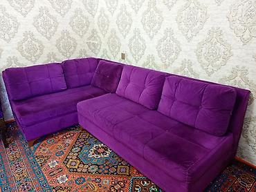 Divanlar: Bənövşəyi rəngdə L formalı künc divan - Parça: yumşaq, toxuması zərif — 2