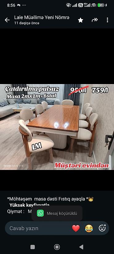 *Möhtəşəm masa dəsti Fıstıq ayaqla *👑 *Yüksək keyfiyyətlə*