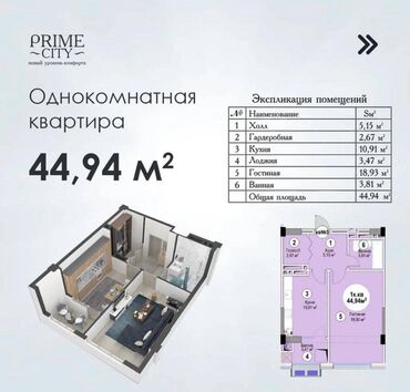 вторичное жилье: 1 комната, 45 м², Элитка, 6 этаж, ПСО (под самоотделку)