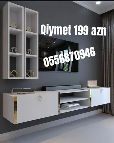 Sifarişlə mebel: Düz TV altlığı, Polkalı, Laminat