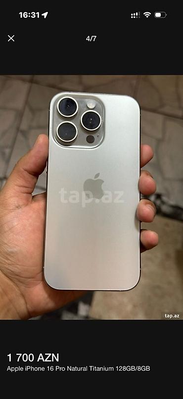 IPhone 16 Pro, 128 GB, Natural Titanium lalafo.az -da IPhone 16 Pro, 128 GB, Natural Titanium