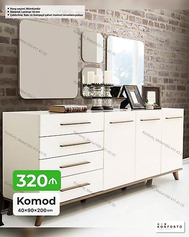 Komodlar: Komod – 40×90×200 sm - Model: ağ rəngli, minimalist dizaynlı komod - — 1
