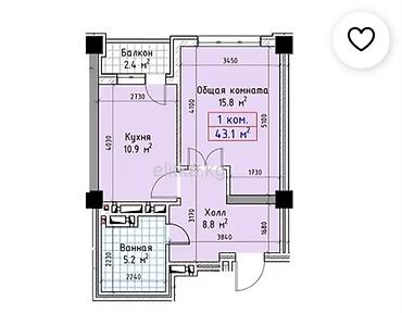 жк element: 1 комната, 43 м², Технопарк Элитка, 6 этаж, ПСО (под самоотделку) — 2