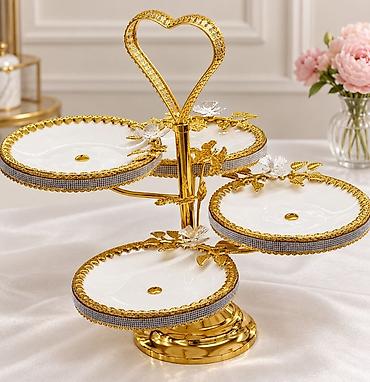 cengel: Tort və şiriniyyat qabı, rəng - Qızılı, Keramika — 1