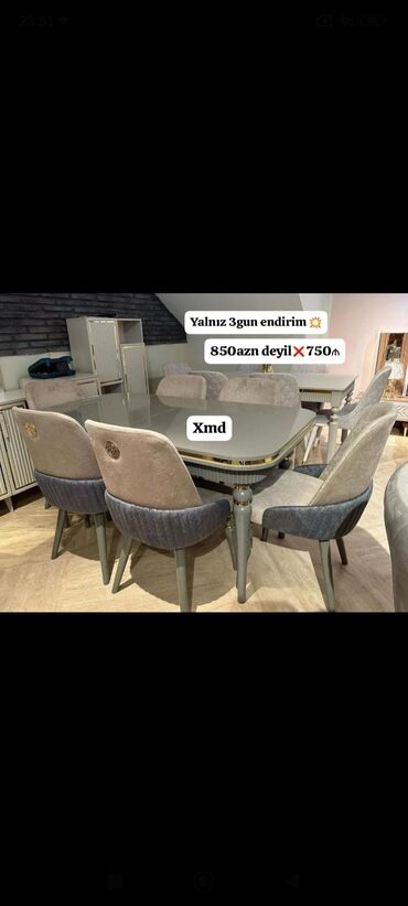 Masalar: Qonaq otağı üçün, Yeni, Açılan, Dördbucaq masa, 6 stul