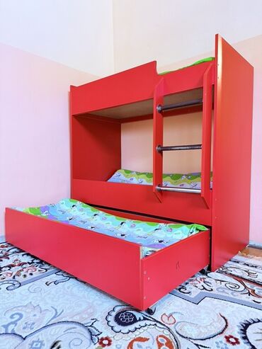 поддон цена деревянный: Двухъярусная детская кровать, ЛДСП, цвет - Красный