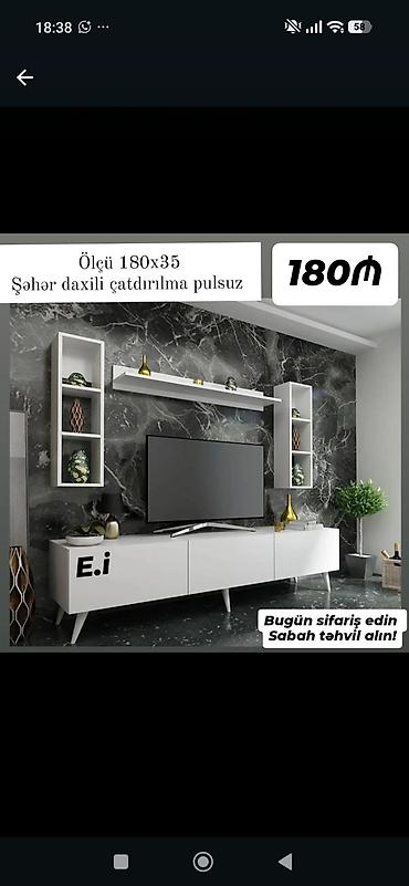 Məhsul: TV stend və divar rəfi dəsti - Ölçü: 180 x 35 sm (stendin eni