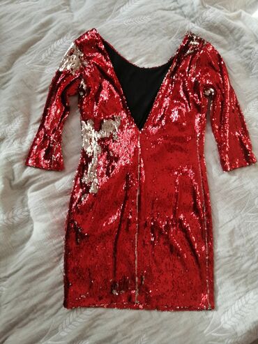 платье красное: Вечернее платье, Коктейльное, Короткая модель, С рукавами, С пайетками, L (EU 40), XL (EU 42)