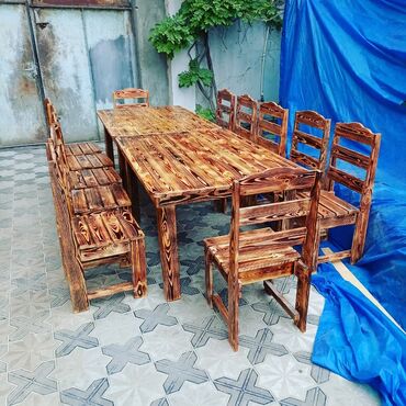 Bağ, çöl masa və oturacaq dəstləri: Yeni, Kvadrat masa, Açılmayan, Stullar ilə, Taxta, Azərbaycan — 9