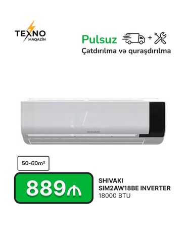 s23 ikinci el: Kondisioner Shivaki, 50-60 kv. m, Split sistem, Kredit yoxdur, Pulsuz quraşdırılma