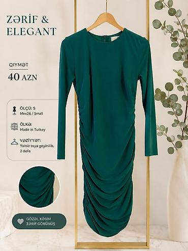 Zərif və elegant yaşıl rəngli qadın donu - Model: Uzunqol, dairəvi
