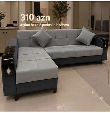 Künc divan – açılan baza ilə - Rəng: açıq boz oturacaq və kürsəklik