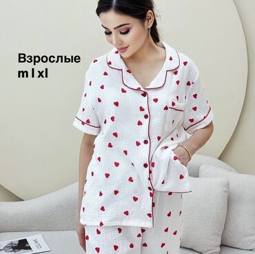 Пижамы: Муслиновый пижамы 🫶🏻 В наличии размеры M l xl 2xl 3xl ✔️Двойки с — 23