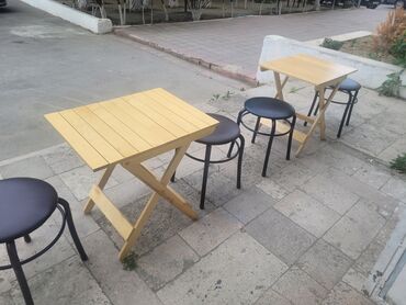 həyət üçün stol stul: Yeni, Kvadrat masa, 7 stul, Qatlanan çemodan, Taxta, Azərbaycan