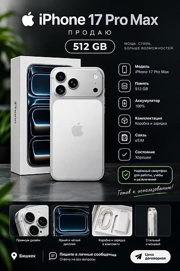 aiphone x: IPhone 17 Pro Max, Б/у, 512 ГБ, Natural Titanium, Зарядное устройство, Чехол, Коробка, 100 % — 1