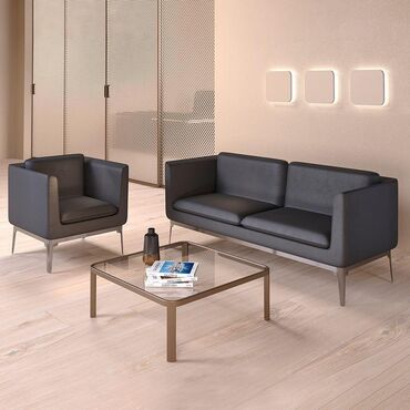 купить офисный диван: Набор современной мебели для гостиной/офиса: трехместный диван, кресло