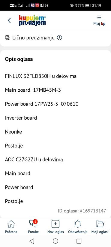 Ostali kompjuterski delovi: FINLUX 32FLD850H – delovi: - Main board: 17MB45M-3 - Power board na lalafo.rs — 1 Ostali kompjuterski delovi: FINLUX 32FLD850H – delovi: - Main board: 17MB45M-3 - Power board — 1