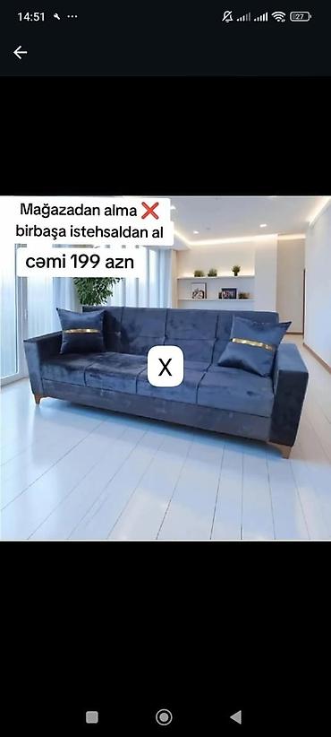 Mavi rəngli, müasir dizaynlı yumşaq divan - material: məxməri