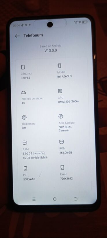 qatlanan telefon qiymeti: Telefon İTEL P55 Yeni telefondur.1 həftənin telefonudur. 256GB