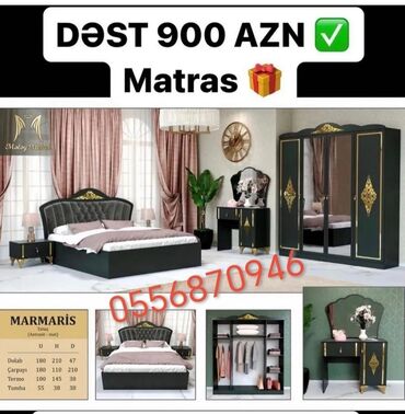 Yataq otağı dəstləri: İkinəfərlik çarpayı, Termo, 2 tumba, Dolab, Azərbaycan, Yeni — 25