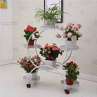 Тележки-органайзеры на колесах: Этажерка для цветов (белая): Элегантная белая этажерка для комнатных — 5