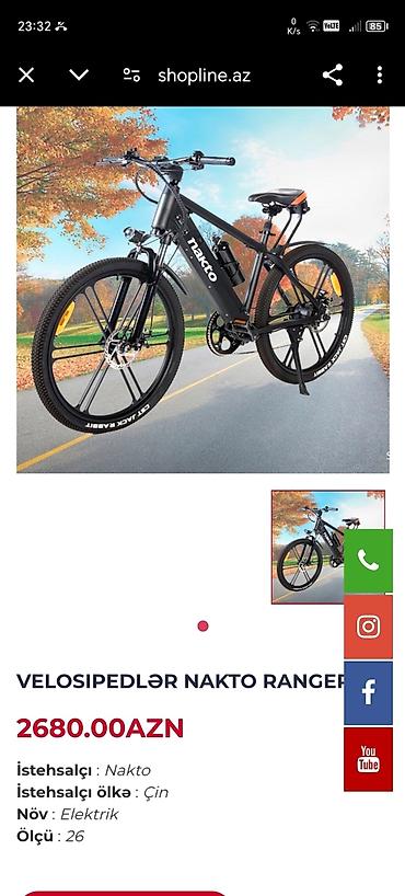 islenmis velosiped: Nakto Ranger elektrik velosipedi - Növ: Elektrik - Ölçü: 26” - — 3