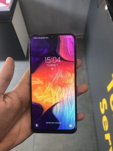 samsung not telefonlar: Samsung Galaxy A50, 64 GB, rəng - Göy, Barmaq izi, İki sim kartlı