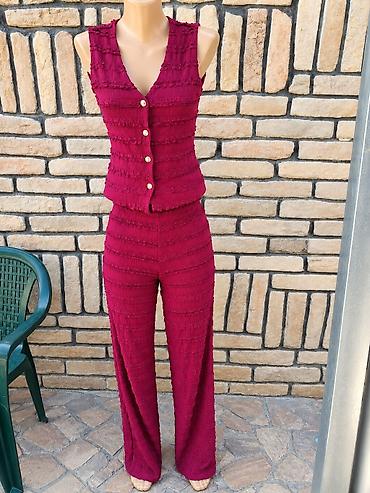 hm lanene pantalone: Dvodijelni ženski komplet u boji maline/bordo. Novo bez etikete, M, L — 1