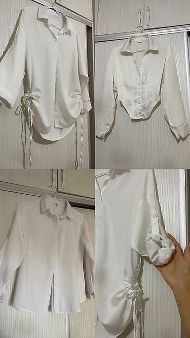 женские белые: Блузка, Классическая модель, Хлопок, Однотонный, Укороченная модель — 1