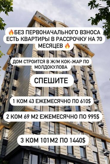 купить квартиру в бишкеке без первоначального взноса: 1 комната, 54 м², Элитка, 5 этаж, ПСО (под самоотделку)