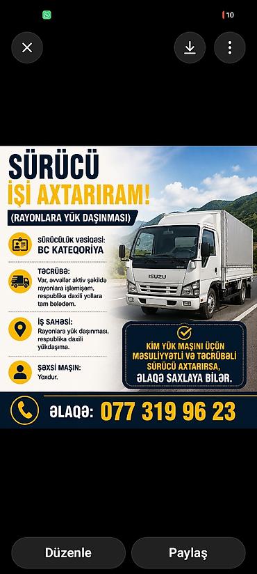 dayə axtariram: Sürücü isi axtarıram,tecrubem var rayonlara kimse sexsi avtomobili ile — 1