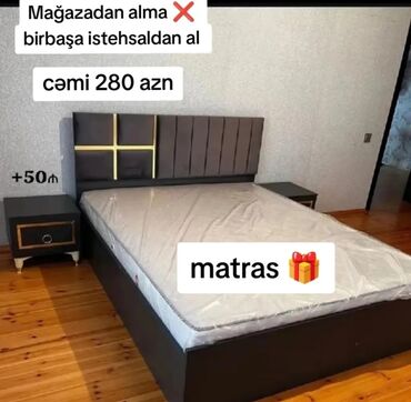 спинка для кровати: Yeni, İkinəfərlik çarpayı, Bazasız, Matras ilə, Siyirməsiz