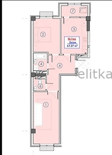 67: 2 комнаты, 62 м², Тунгуч мкр Элитка, 6 этаж, ПСО (под самоотделку) — 2