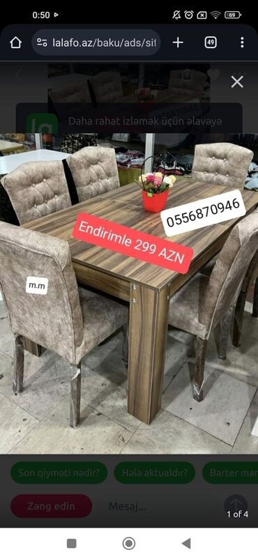 Masa və oturacaq dəstləri: Qonaq otağı üçün, Yeni, Açılmayan, Dördbucaq masa, 6 stul — 22