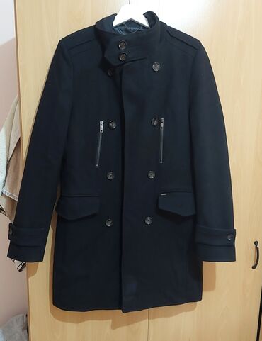 Coats and trench coats: Coat, L (EU 52), Zara, color - Black, Wool