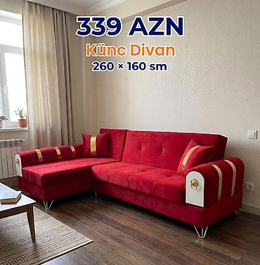 Divanlar: Künc Divan – 260 × 160 sm - Modellər: boz, açıq bej, qırmızı və digər — 3